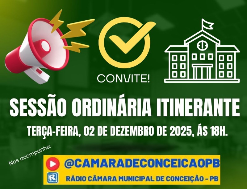 C�mara de Concei��o realizar� Sess�o Ordin�ria Itinerante no Distrito da Mata Grande na pr�xima ter�a-feira, dia 2 de Dezembro